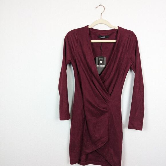 NWT Missguided Maroon Faux Suede Wrap Dress - Picture 4 of 8